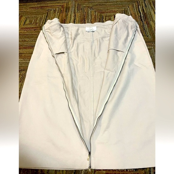 MARINA RINALDI Cotton cream/ grey Pensil Skirt zip Sz 25 / 16 US Midi Italy - Picture 4 of 9